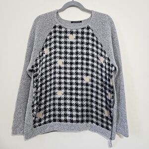 Luisa Cerano Wool Blend Sweater Silk Front Houndstooth Size 12
